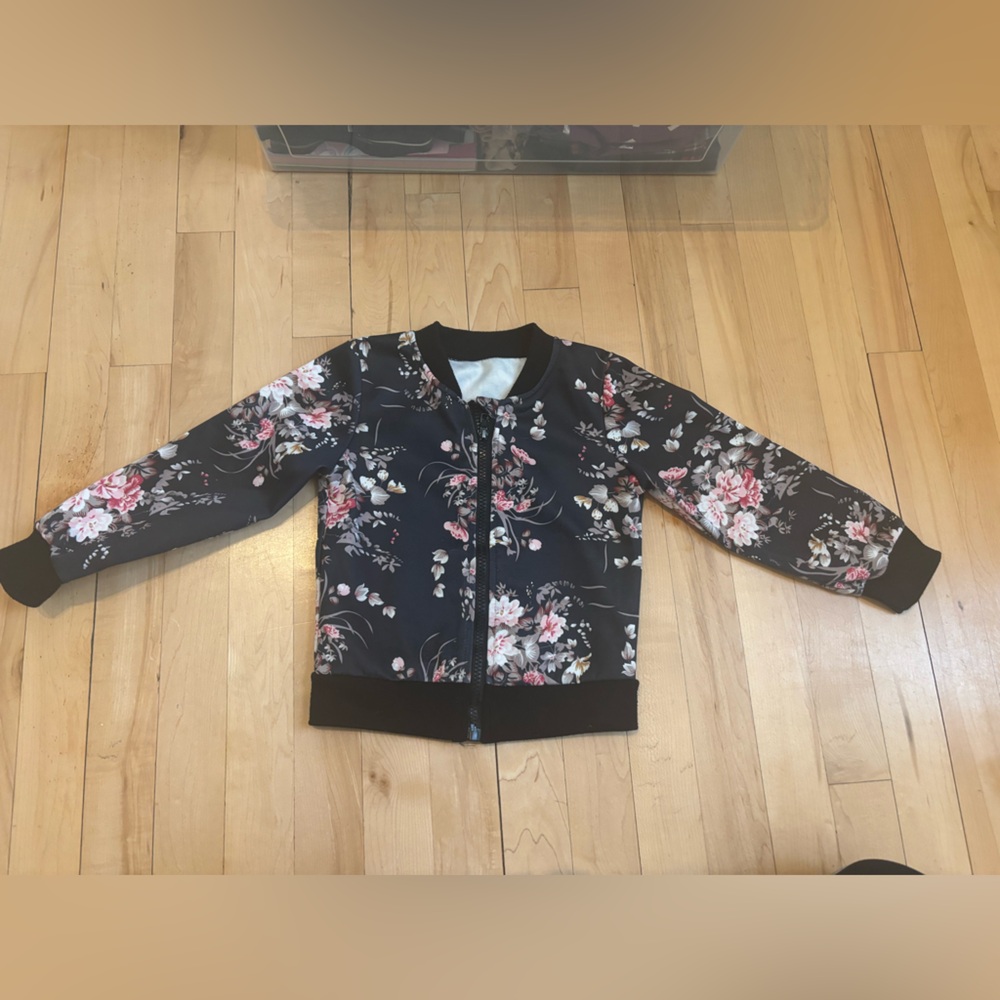 Girls Floral Black and Pink Bomber Jacket